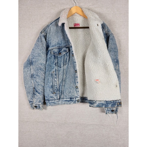 Vintage Levis 70609 0219 Sherpa Lined Denim Jacket Acid Wash Blue Made in USA M - Picture 4 of 16
